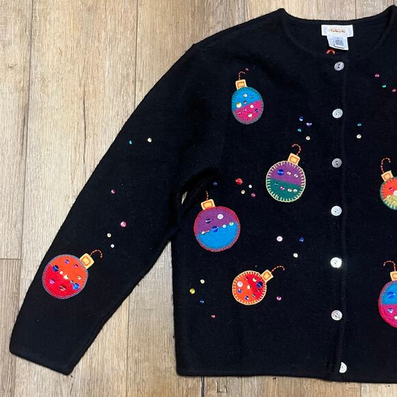 Vtg Talbots 100% Wool Holiday Cardigan Sweater L Embroidered Granny Kitsch Retro - Picture 4 of 10